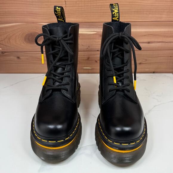Dr. Martens Audrick Boot Black Leather Yellow Stitch Platform Women's size 8 - Picture 9 of 16